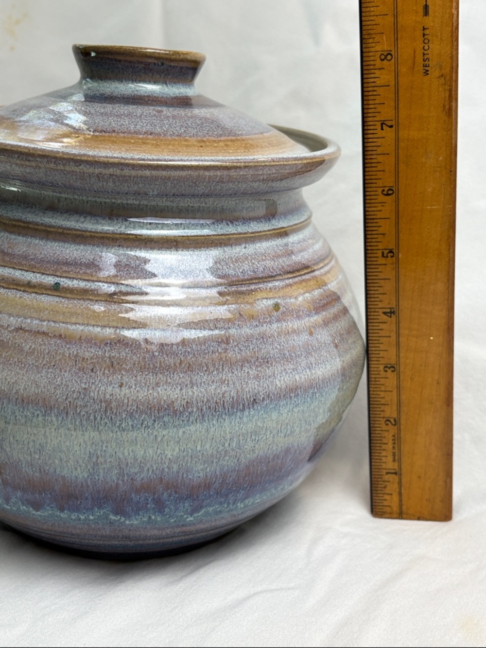 Stunning Studio Art Pottery Lidded Jar / Cookie Canister- Blue & Brown Glaze - Picture 7 of 10
